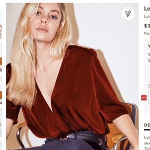 NWT Lulu's Leave 'Em Stunned Rust Brown Satin Puff Sleeve Bodysuit, Medium